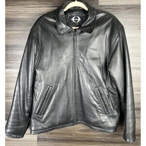 Men's Leather Jacket Bomber Jacket Black Soft Original Outerwear‎ MED